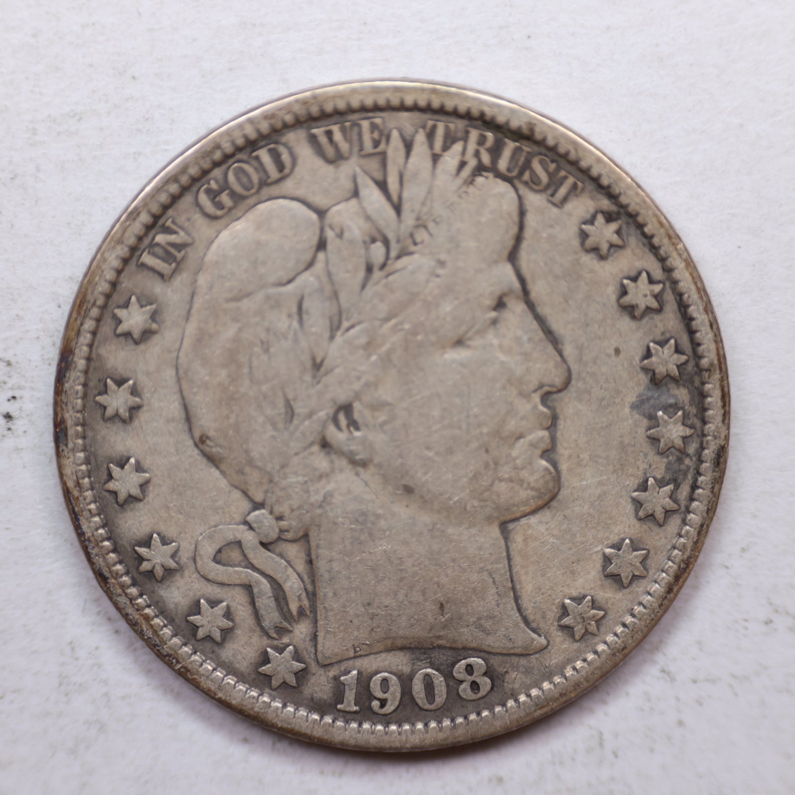 1908 Barber Silver Half Dollar, Nice FINE Circulated Coin, Store Sale #HR1098.