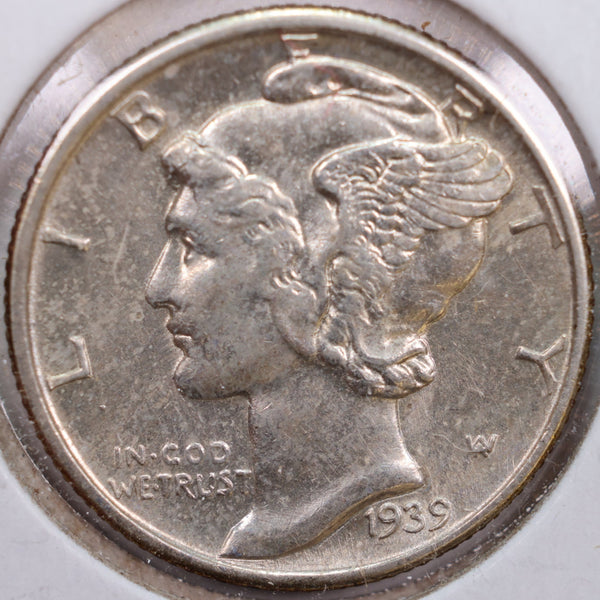 1939-D Mercury Silver Dime, Abt Uncirculated Coin, Store #DE0184