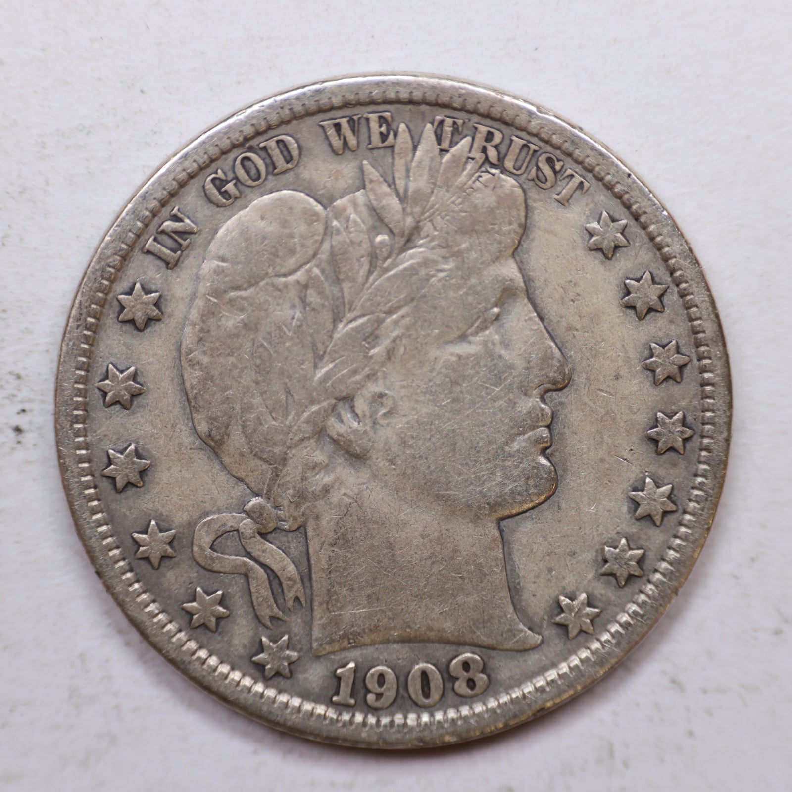 1908-D Barber Silver Half Dollar, Nice FINE Circulated Coin, Store Sale #HR1099.