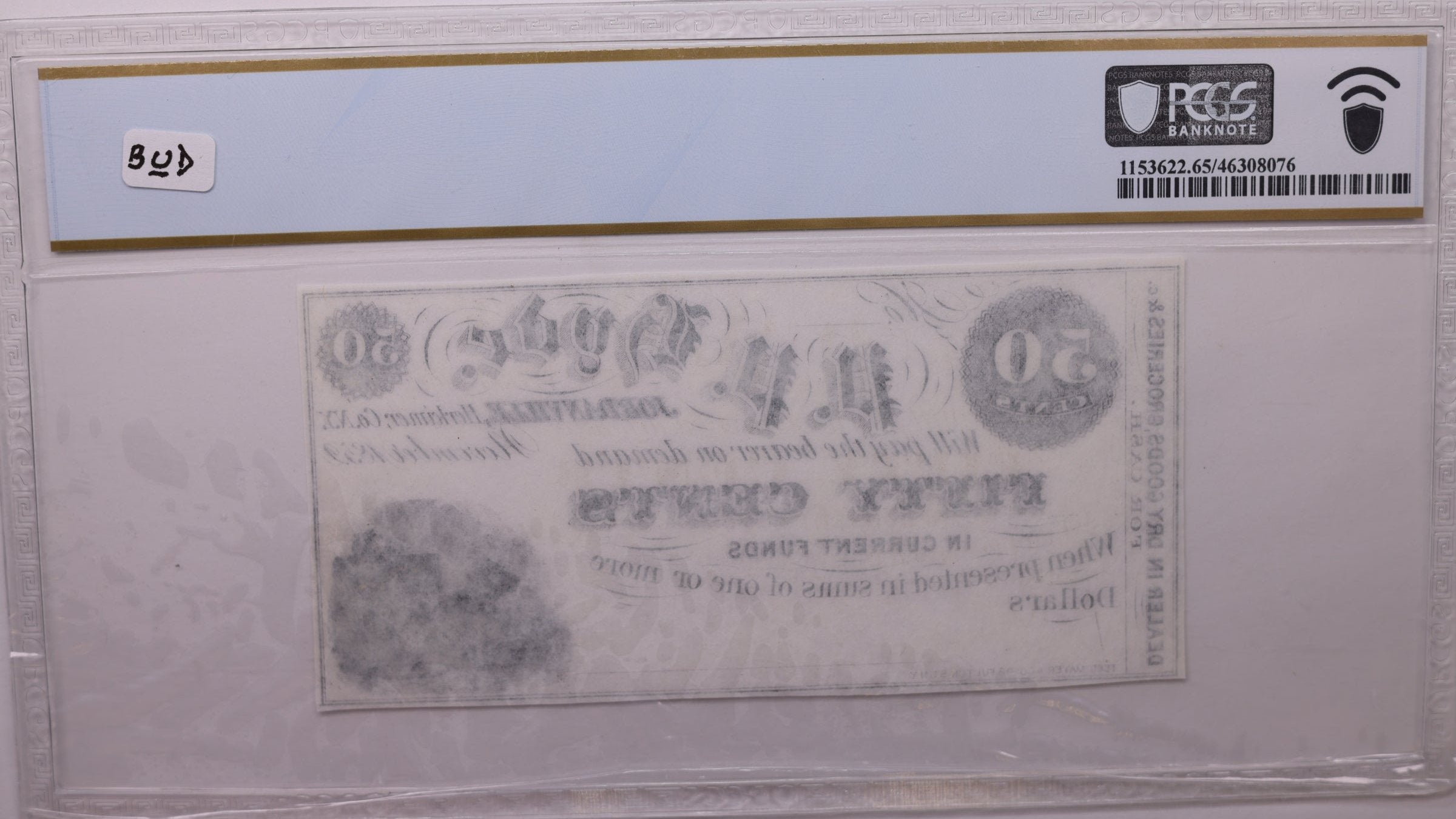 1852 50 Cent., P.P. HYDE.,  Jordanville, N.Y., PCGS CU-65, PPQ., Store Sale #GNY001