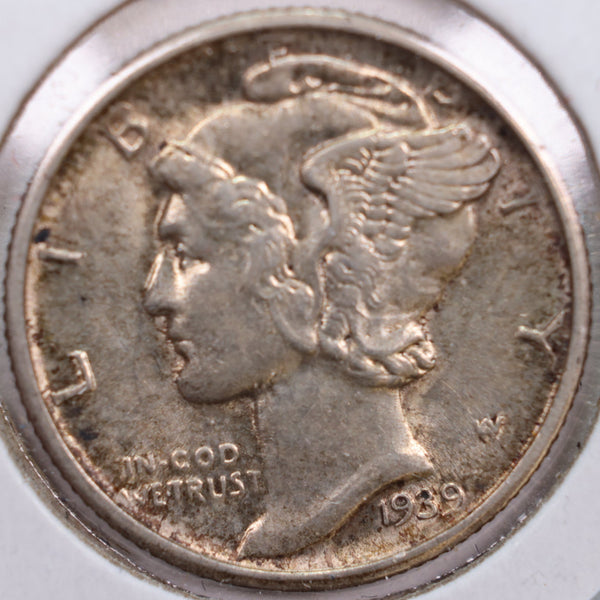 1939-D Mercury Silver Dime, Abt Uncirculated+ Coin, Store #DE0187