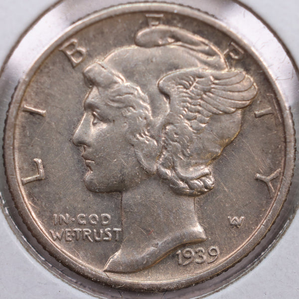 1939-D Mercury Silver Dime, Abt Uncirculated+ Coin, Store #DE0188
