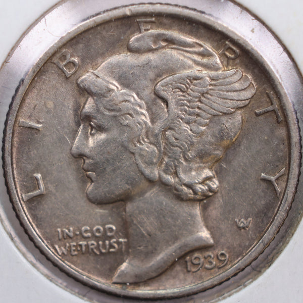 1939-S Mercury Silver Dime, Extra Fine+ Circulated Coin, Store #DE0192