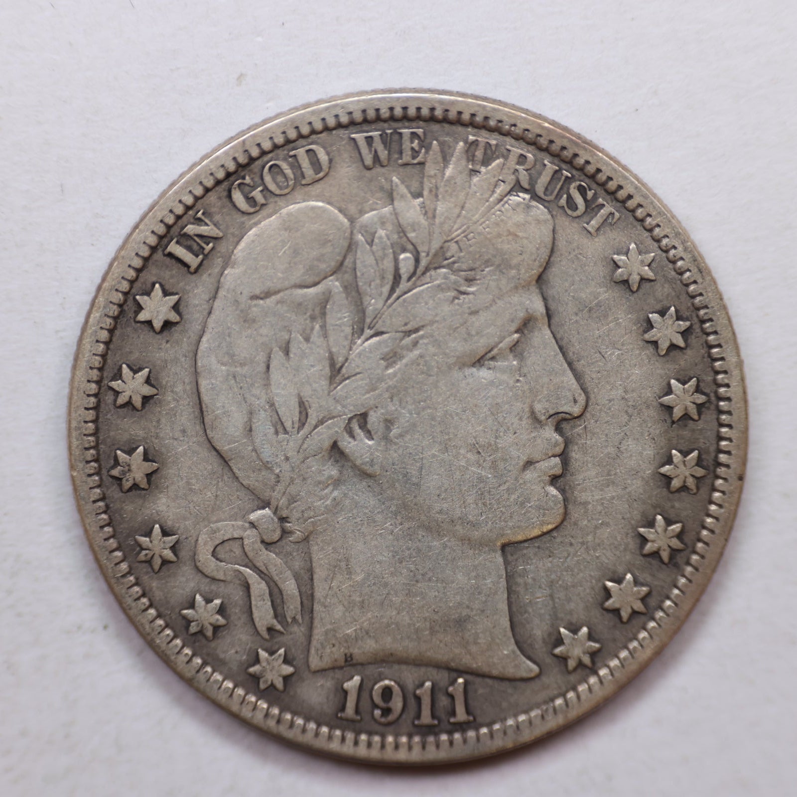 1911-D Barber Silver Half Dollar, Very Good+ Circulated Coin, Store #HR1107