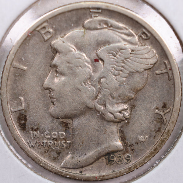 1939-S Mercury Silver Dime, Extra Fine Circulated Coin, Store #DE0193