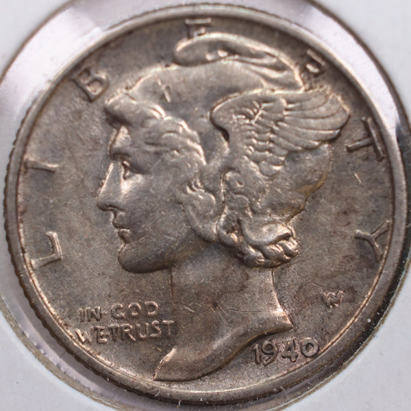 1940 Mercury Silver Dime, Extra Fine Circulated Coin, Store #DE0199