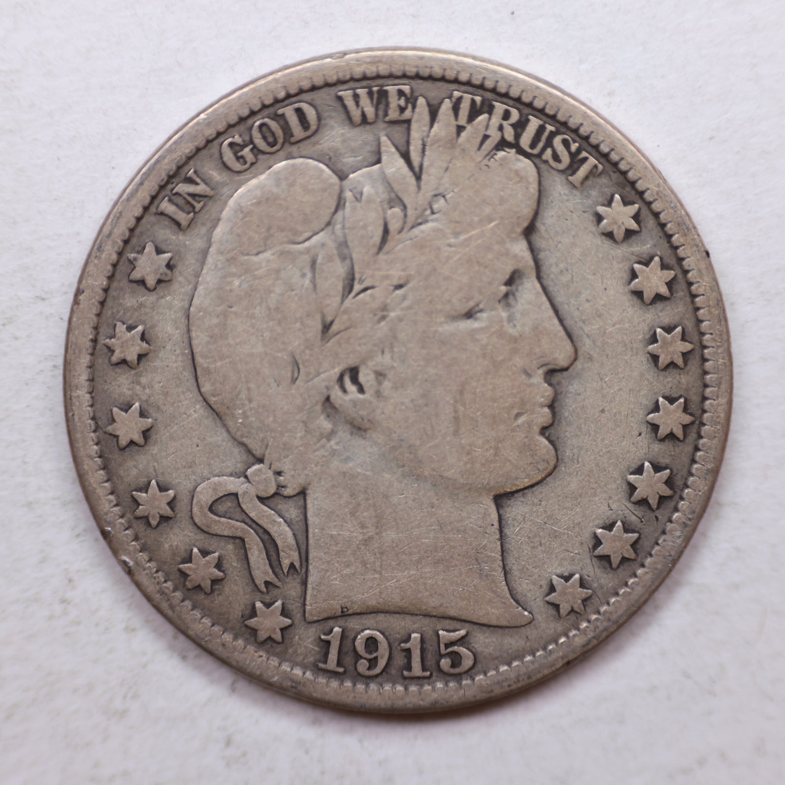 1915-D Barber Silver Half Dollar, Nice Very Good Circulated Coin, Store Sale #HR1116.