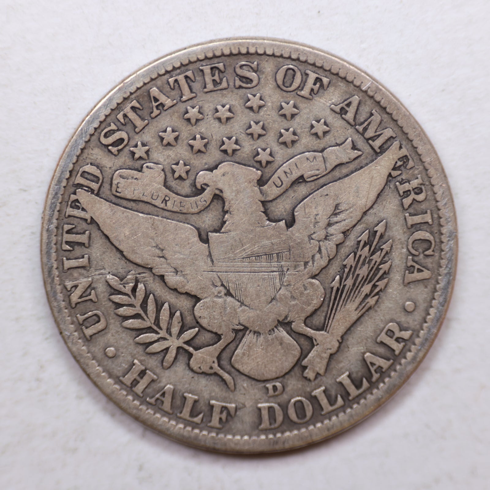 1915-D Barber Silver Half Dollar, Nice Very Good Circulated Coin, Store Sale #HR1116.