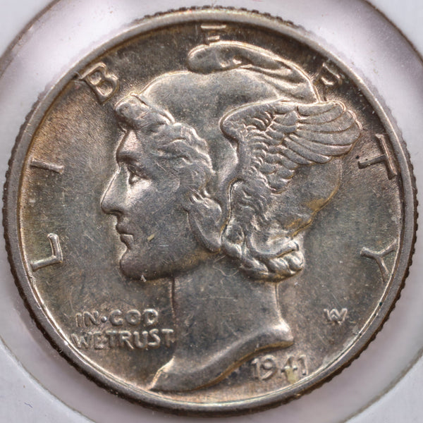 1941 Mercury Silver Dime, Abt Uncirculated Coin, Store #DE0204