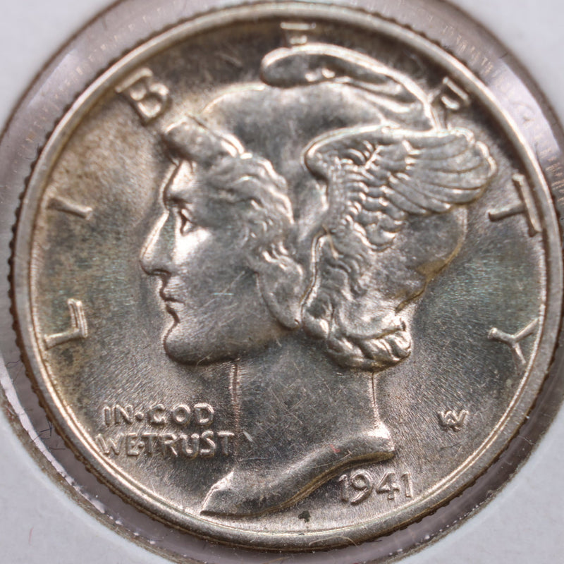 1941 Mercury Silver Dime, Mint State Uncirculated Coin, Store