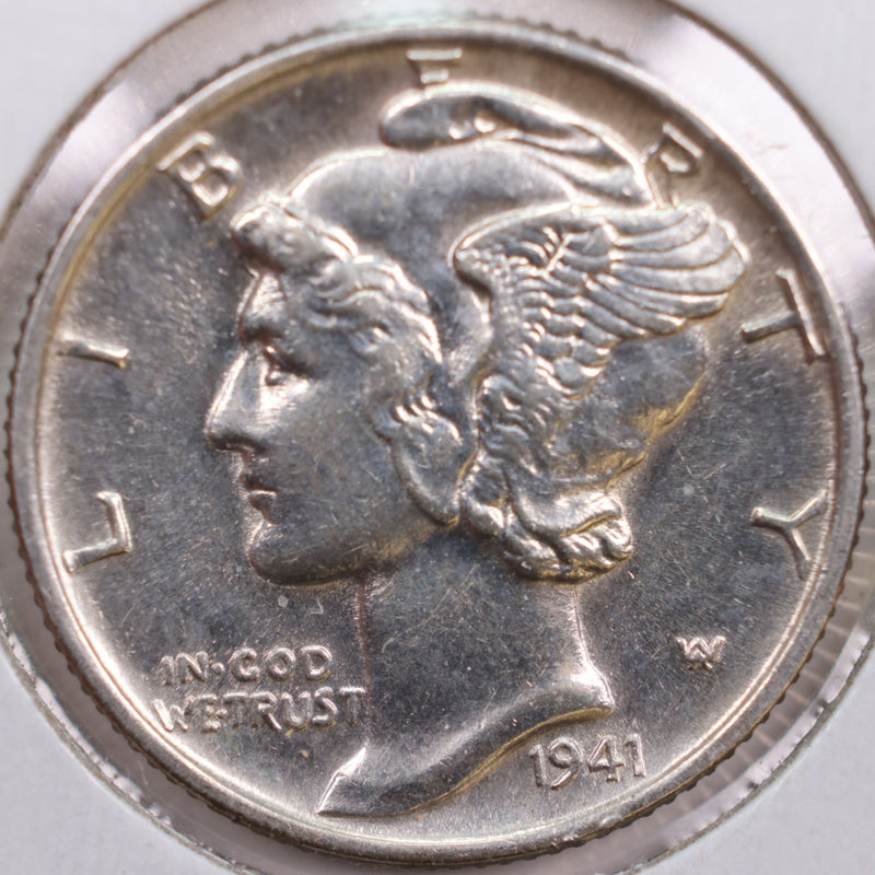 1941 Mercury Silver Dime, Mint State Uncirculated Coin, Store