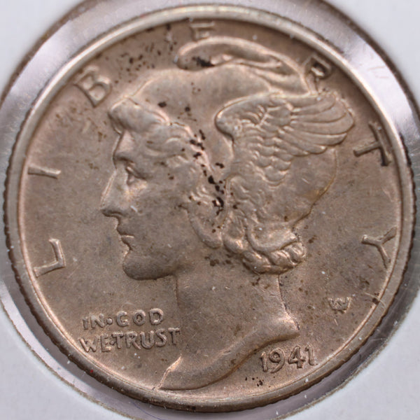 1941-D Mercury Silver Dime, Abt Uncirculated+ Coin, Store #DE0214