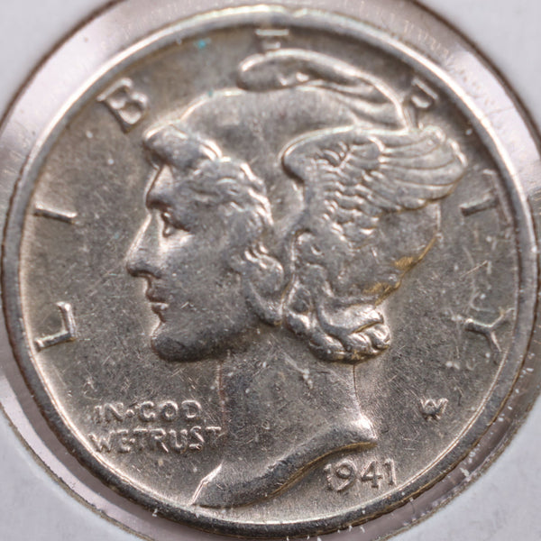 1941-D Mercury Silver Dime, Very Fine+ Circulated Coin, Store #DE0216