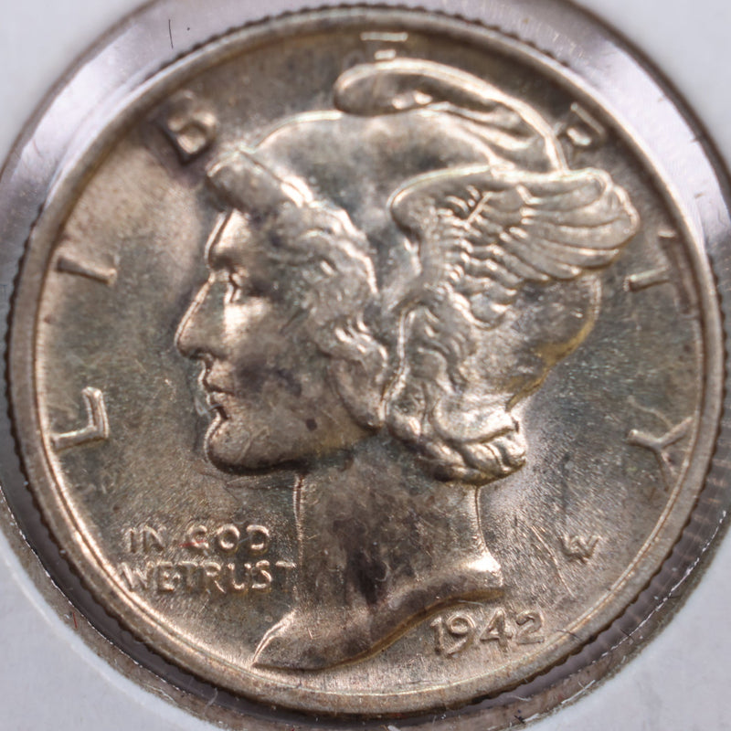 1942 Mercury Silver Dime, Mint State Uncirculated Coin, Store
