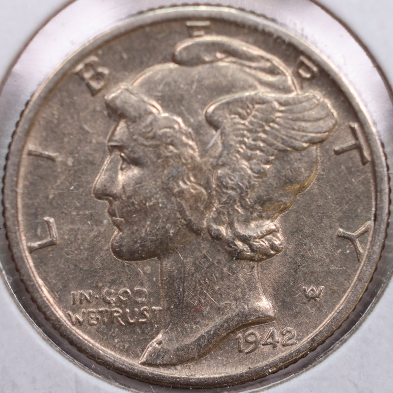1942-D Mercury Silver Dime, Abt Uncirculated+ Coin, Store