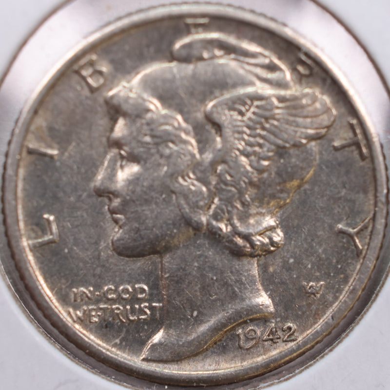 1942-D Mercury Silver Dime, Abt Uncirculated+ Coin, Store