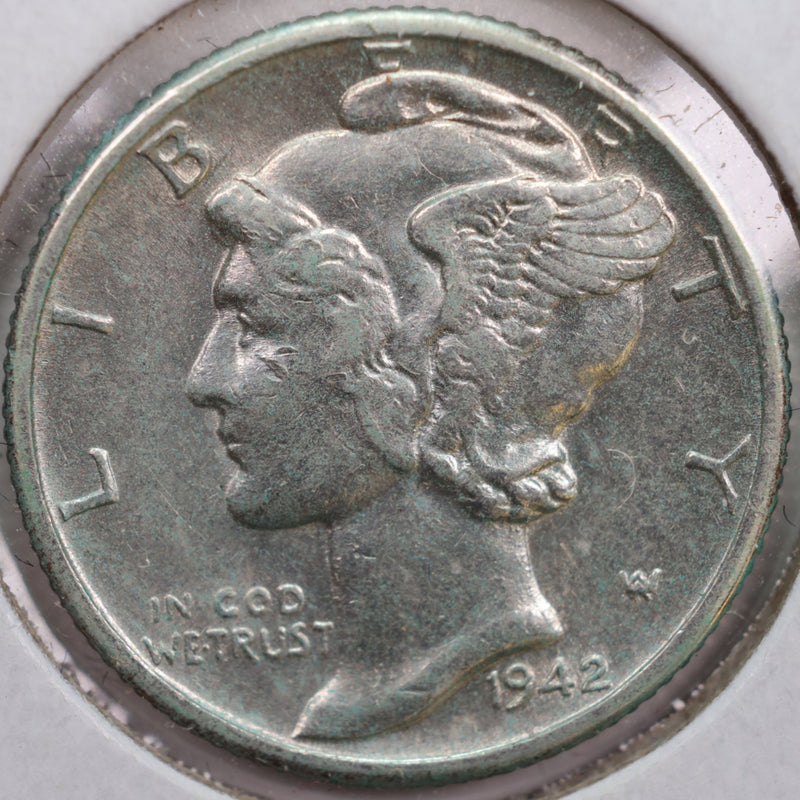 1942-D Mercury Silver Dime, Extra Fine+ Circulated Coin, Store