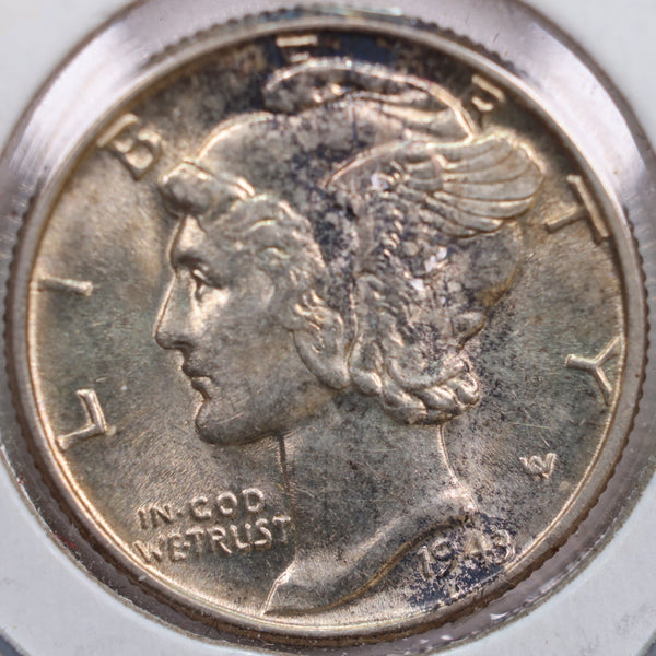 1943 Mercury Silver Dime, Mint State Uncirculated Coin, Store #DE0236
