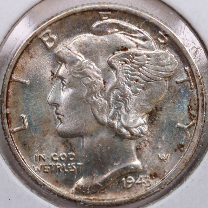1943 Mercury Silver Dime, Mint State Uncirculated Coin, Store