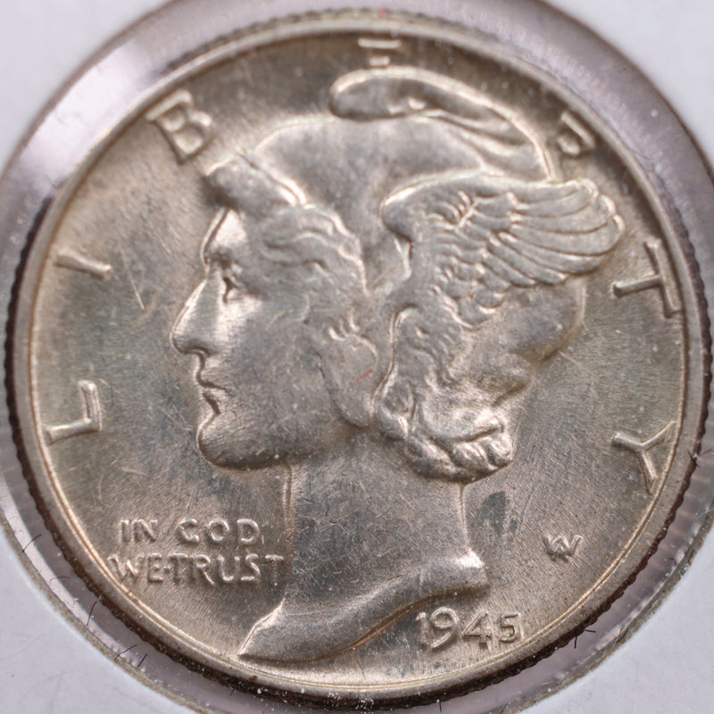 1945 Mercury Silver Dime, Extra Fine Circulated Coin, Store