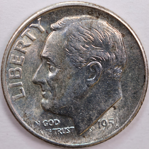1951-S Roosevelt Silver Dime, Mint State Uncirculated Coin, Store #DE0281