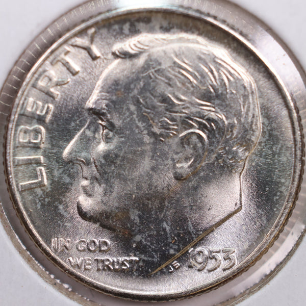 1953 Roosevelt Silver Dime, Mint State Uncirculated Coin, Store #DE0285
