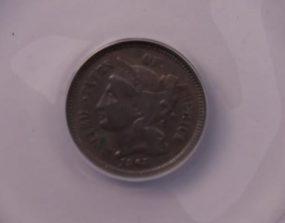 1865 3 Cent Copper Nickel., ANACS Verified., Store #1661