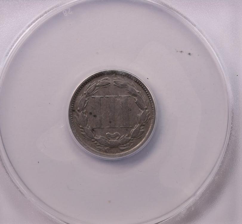1865 3 Cent Copper Nickel., ANACS Verified., Store #1661