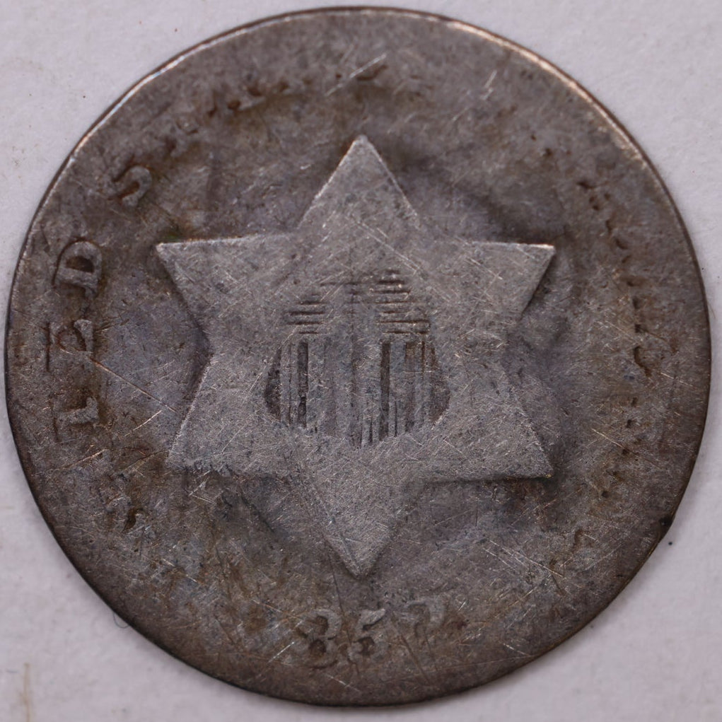 1866 Three Cent Silver, 'Tryme', Very Good Circulated Coin, Store SALE #3CR002