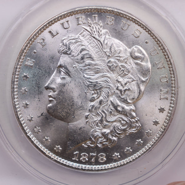 1878 Morgan Silver Dollar., 7/8 Tail Feather, VAM-34, ANACS MS63., Store#GDR082