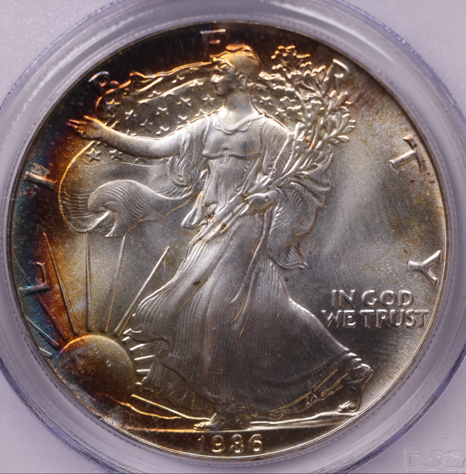 1986 American Silver Eagle Toner, PCGS MS-68, Store#AE0301