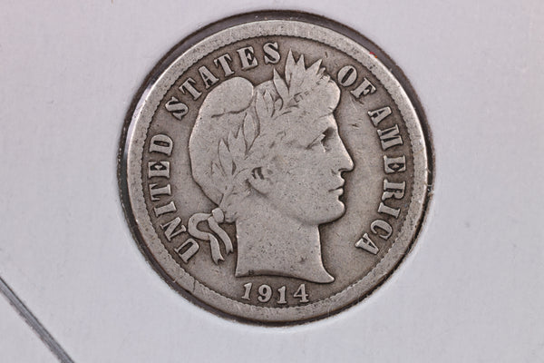 1914 10 Cent., Barber Silver Dime., Fine.,  Coin., Store #1686