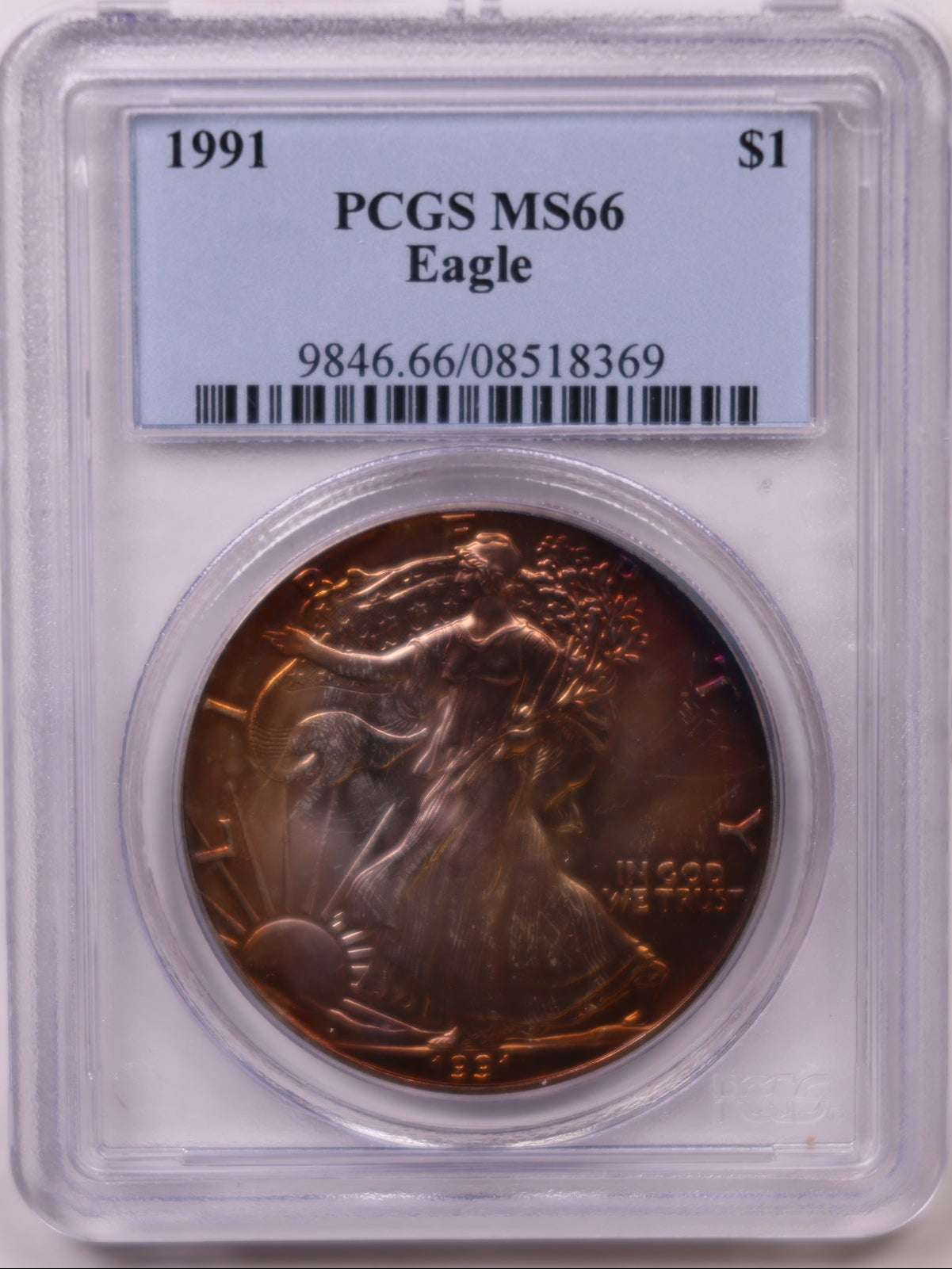 1991 American Silver Eagle Toner, PCGS MS-66, Store#AE0303