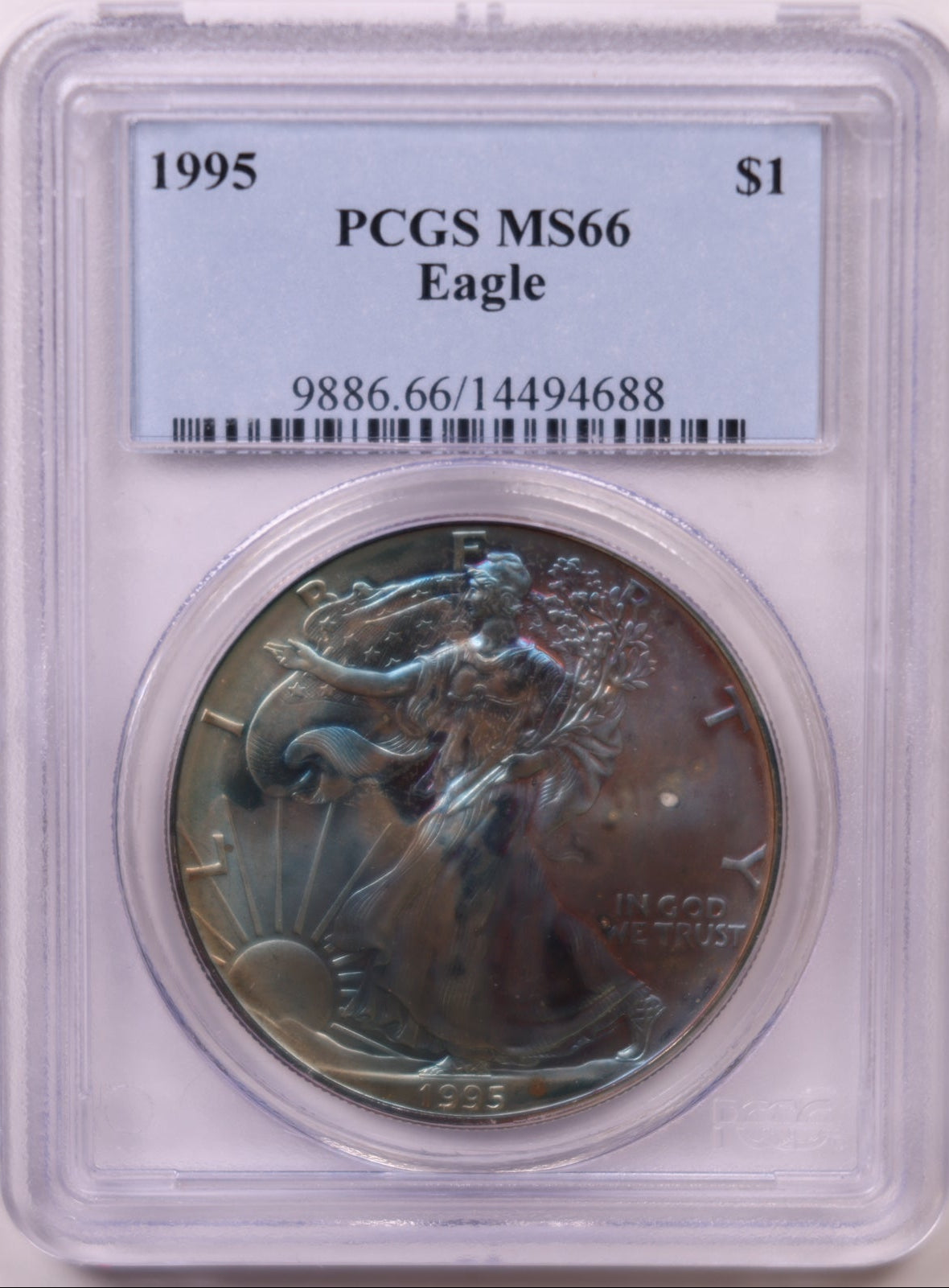 1995 American Silver Eagle Toner, PCGS MS-66, Store#AE0305