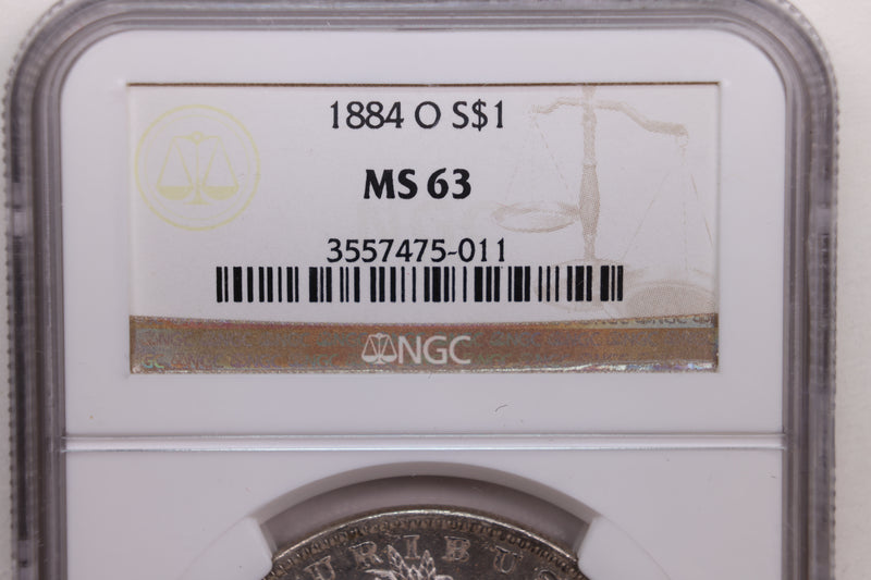 1884-O Morgan Silver Dollar., NGC Certified MS-63., Store Sale