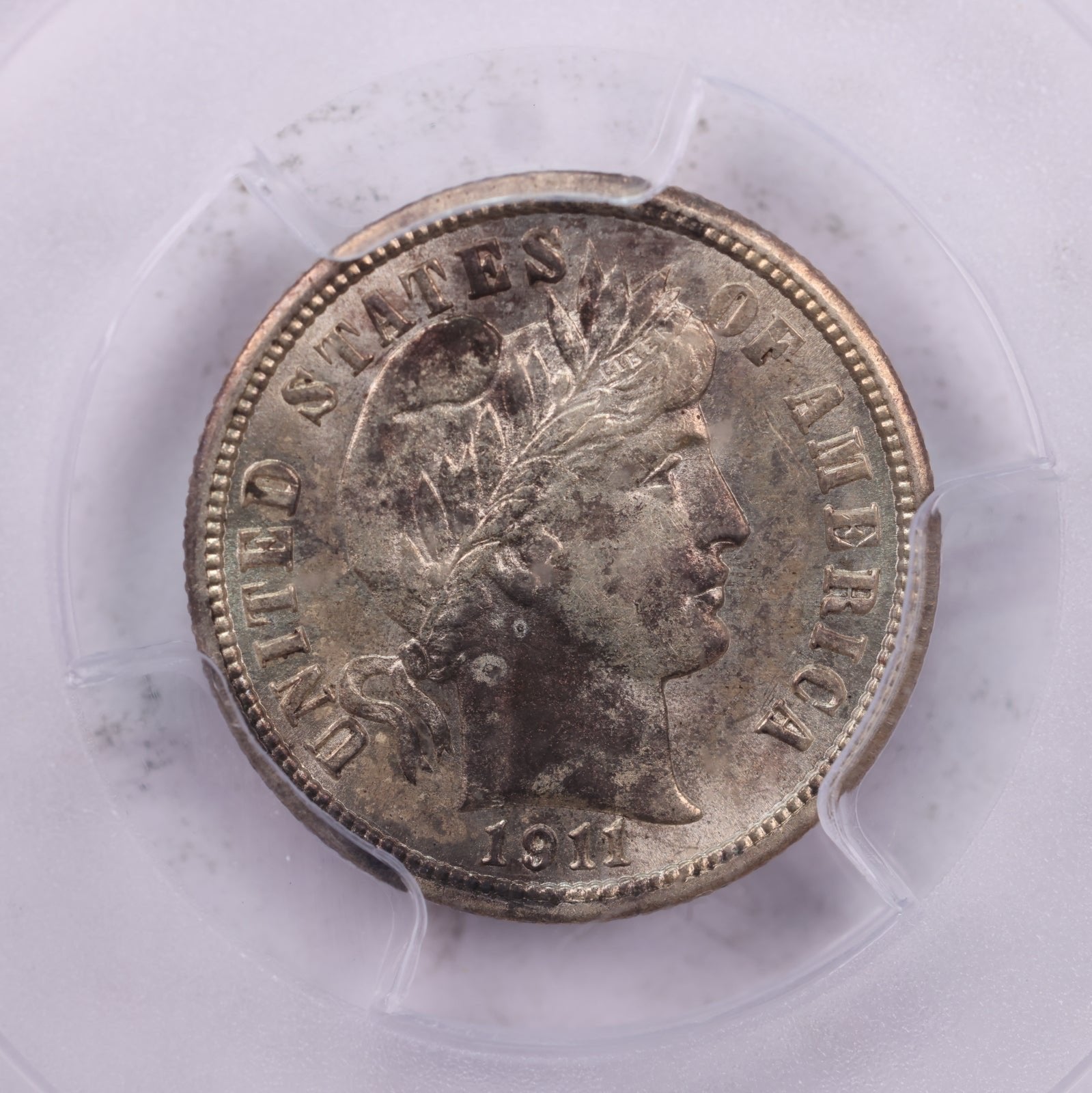 1911 10 Cent., Barber Silver Dime., PCGS Certified AU-58., Store #1719