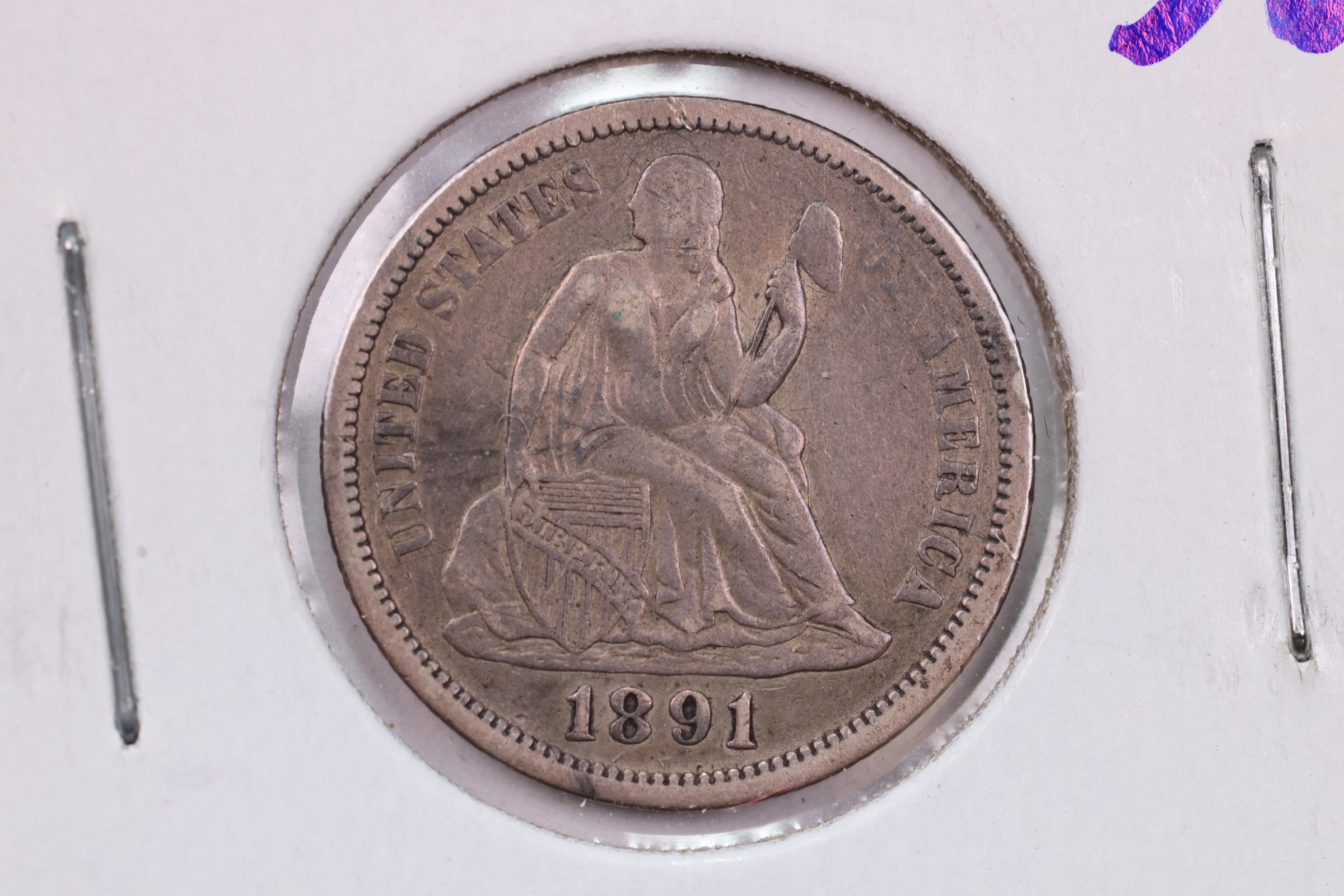 1891 10 Cent., Seated Liberty Silver Dime., Extra Fine Circulated Coin., Store #1731