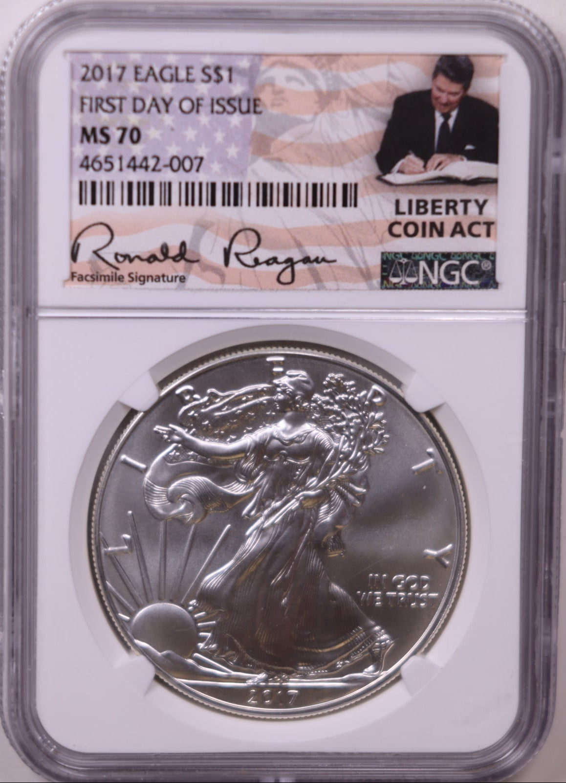 2017 American Silver Eagle, First Day of Issue, NGC MS-70, Store#AE0332