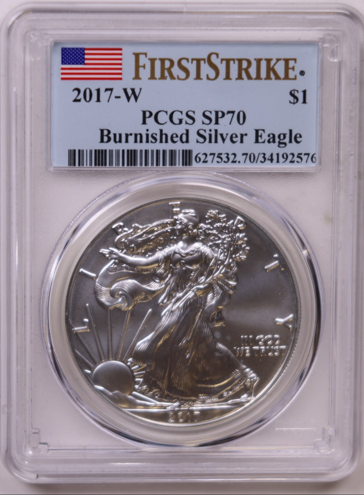 2017-W Burnished American Silver Eagle, First Strike, PCGS SP-70, Store#AE0335