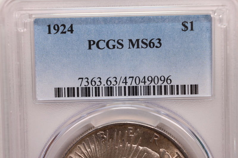 1924 Peace Silver Dollar., PCGS MS-63, Nice Eye Appeal., Store Sale