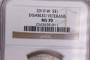 2010-W Disabled Veterans Commemorative Dollar, NGC MS-70. Store Sale