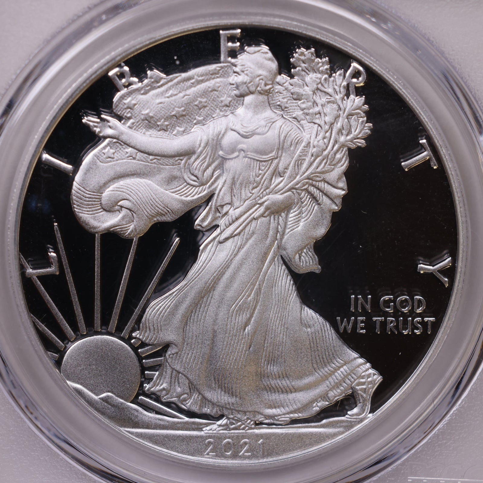 2021-W American Silver Eagle Type 1, First Day of Issue, PCGS PR-70DCAM, Store#AE0354