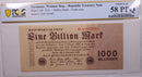 1923 1 Billion Mark., Germany, Weimar Rep., PCGS AU-58 PPQ., Store