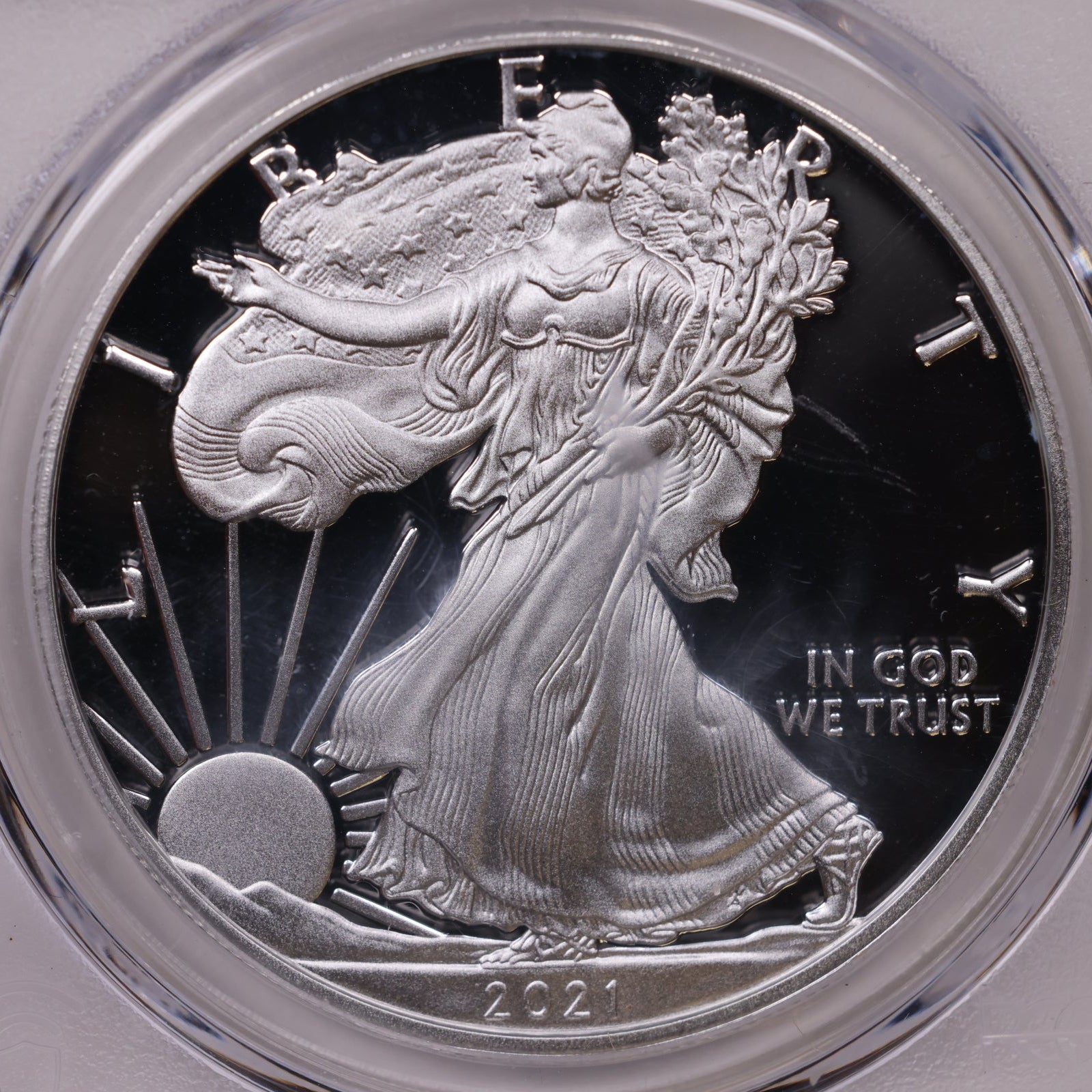 2021-W American Silver Eagle Type 1, First Day of Issue, PCGS PR-70DCAM, Store#AE0357