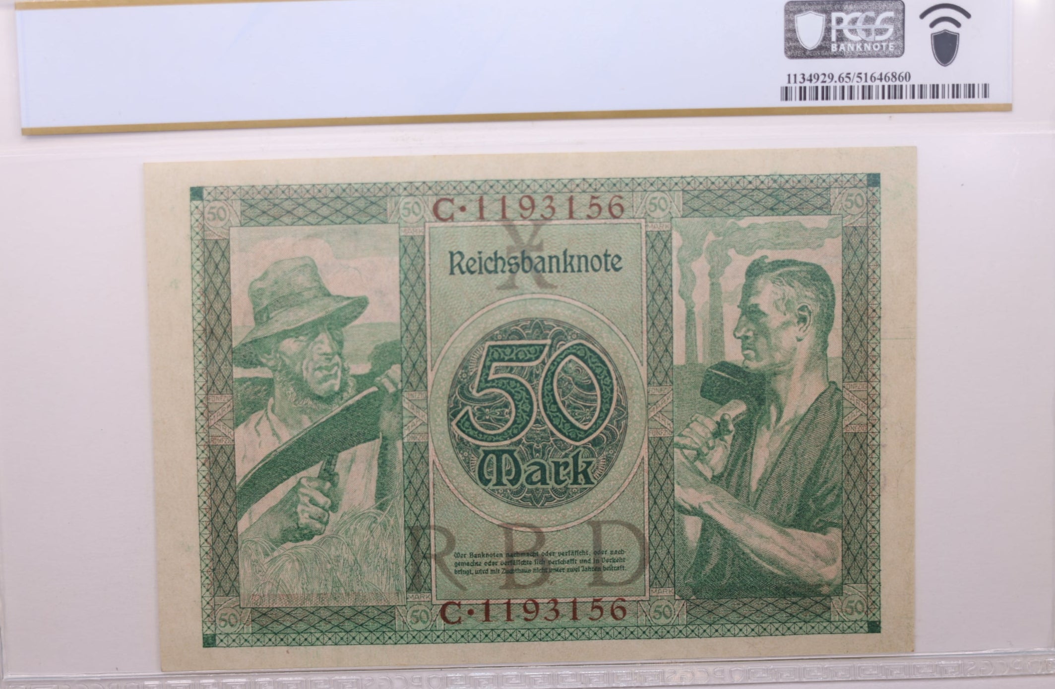 1920 50 Mark., German, Weimar Rep., PCGS CU-65 PPQ., Store #GWC014