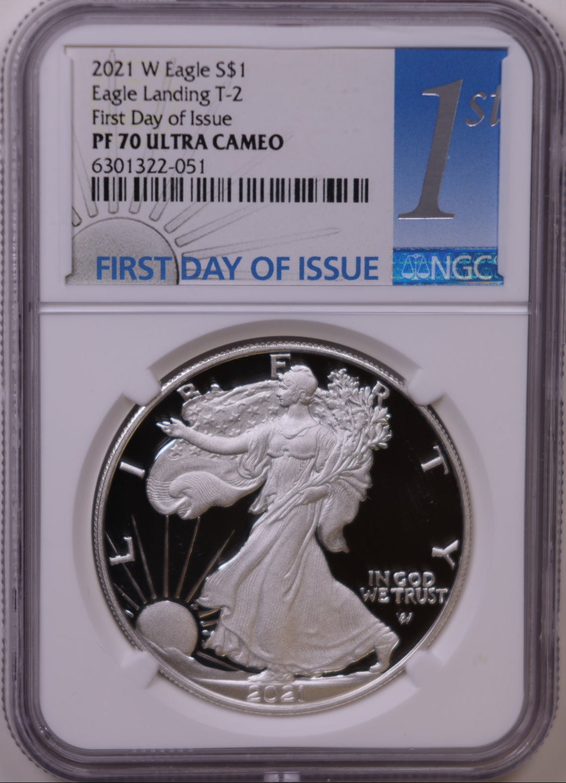 2021-W American Silver Eagle Type 2, First Day of Issue, NGC PF-70, Store#AE0359