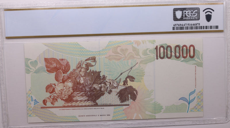 1994 100,000 Lire, Bank of Italy., PCGS CU-67 PPQ., Store