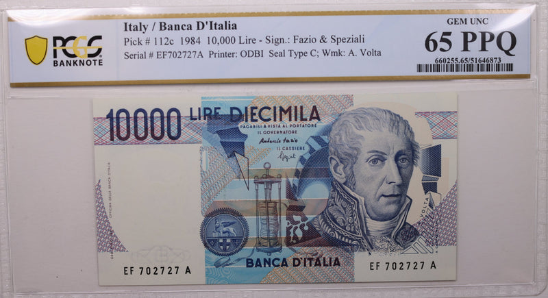 1984 10,000 Lire, Bank of Italy., PCGS CU-65 PPQ., Store