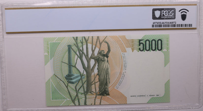 1985 5,000 Lire, Bank of Italy., PCGS CU-66 PPQ., Store