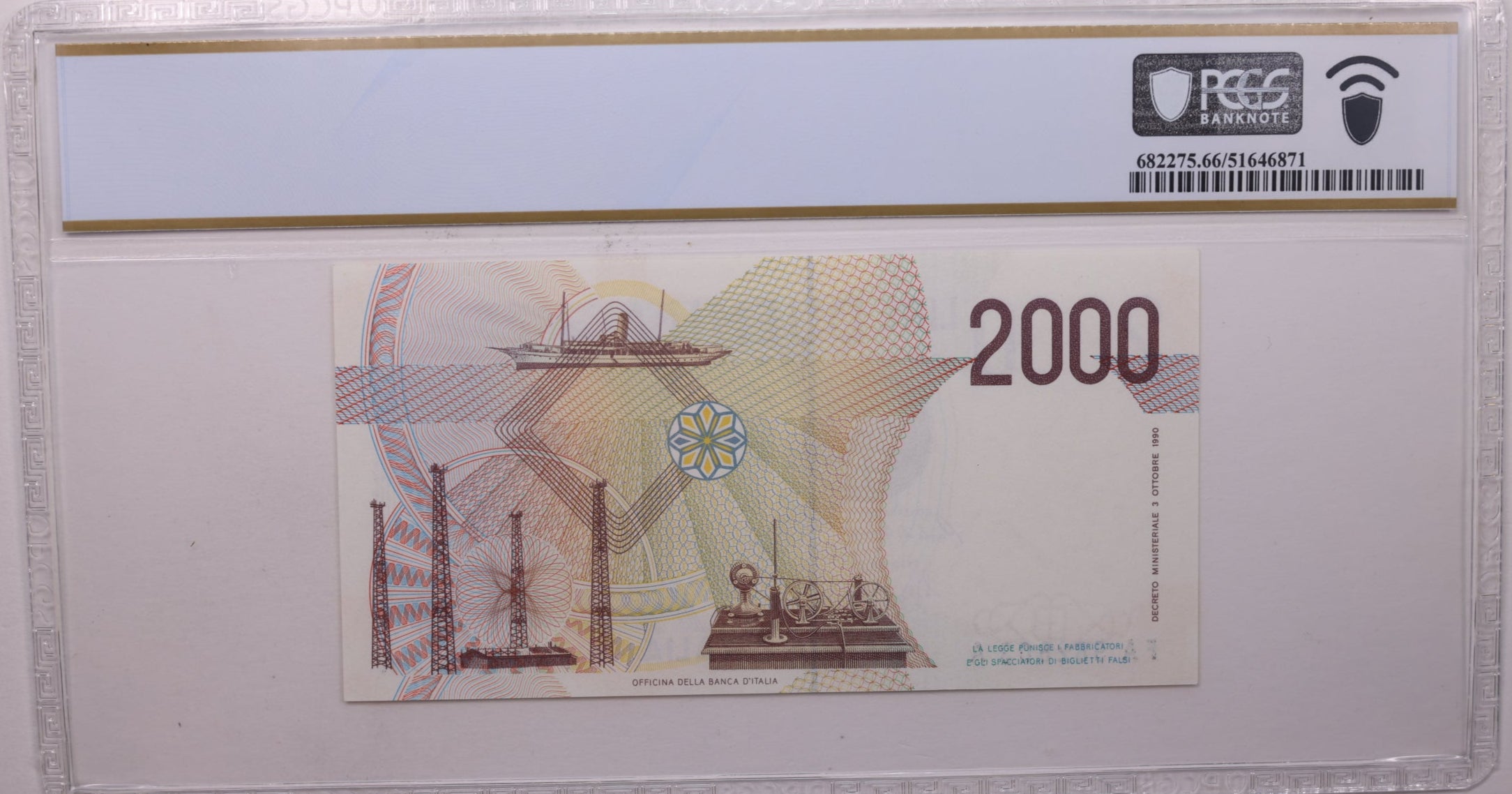 1990 2,000 Lire, Bank of Italy., PCGS CU-66 PPQ., Store #GWC022